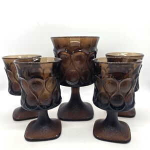 Noritake Spotlight Walnut Brown Goblet Set Vintage Glass Kitchen Drinkware